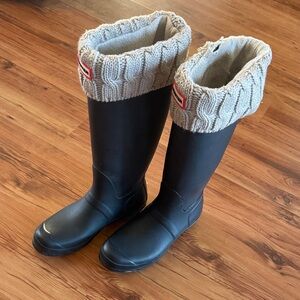 Hunter Navy Blue Boots with Knit Cuffs